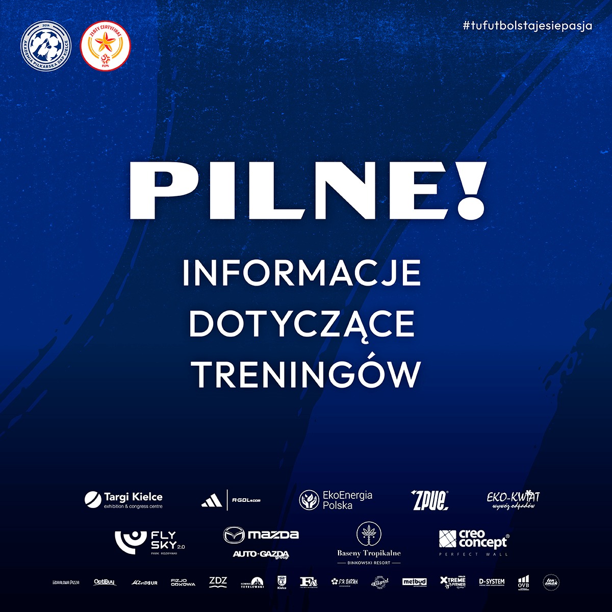 Zmiana dotycząca treningów grup lokalizacji Cedzyna!